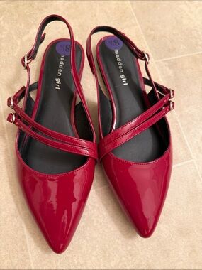 Madden Girl Glossy Red Pointed-Toe Double-Strap Slingback Flats